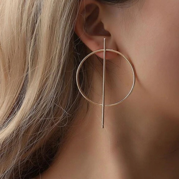 RESTOCKED Gold Hoop with Vertical Geo Bar - Picture 2 of 8